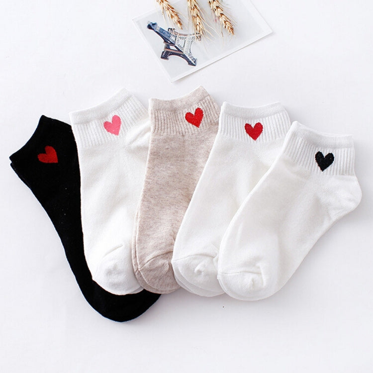 10 Pairs Cute Socks Women Red Heart Pattern Soft Breathable Cotton Socks Ankle-High Casual Comfy Socks