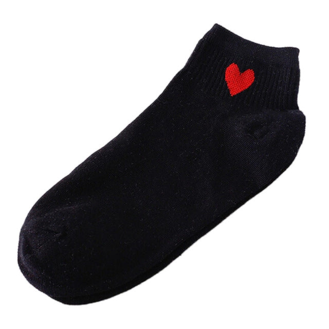 10 Pairs Cute Socks Women Red Heart Pattern Soft Breathable Cotton Socks Ankle-High Casual Comfy Socks