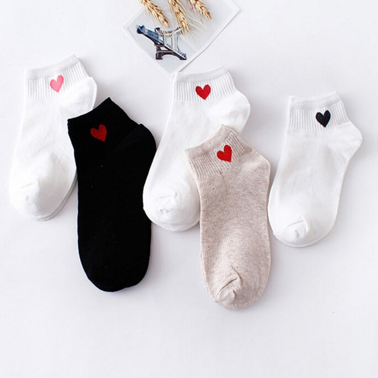 10 Pairs Cute Socks Women Red Heart Pattern Soft Breathable Cotton Socks Ankle-High Casual Comfy Socks