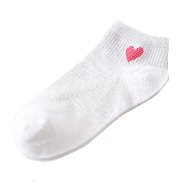 10 Pairs Cute Socks Women Red Heart Pattern Soft Breathable Cotton Socks Ankle-High Casual Comfy Socks
