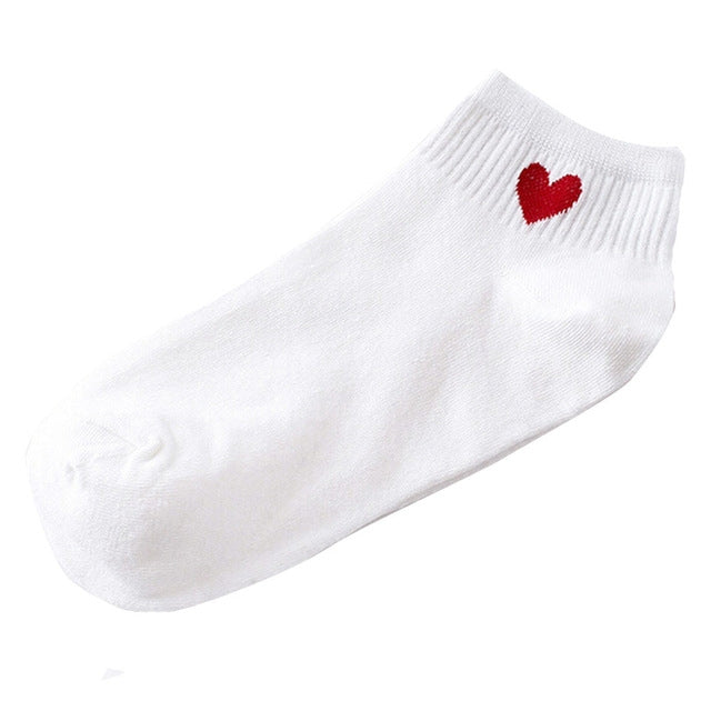 10 Pairs Cute Socks Women Red Heart Pattern Soft Breathable Cotton Socks Ankle-High Casual Comfy Socks