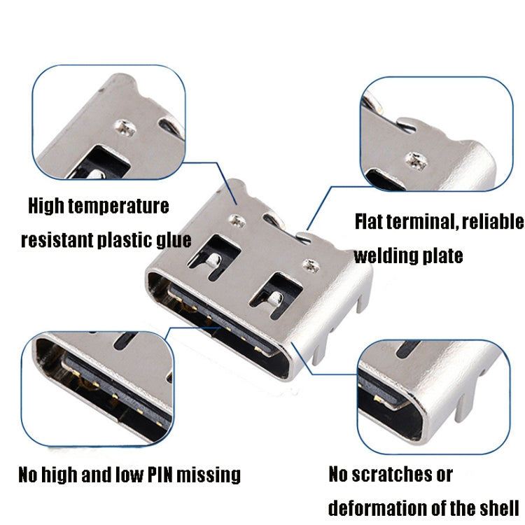 10 PCS Type-C 6P Stainless Steel Double Pressure Shrapnel Female Seat
