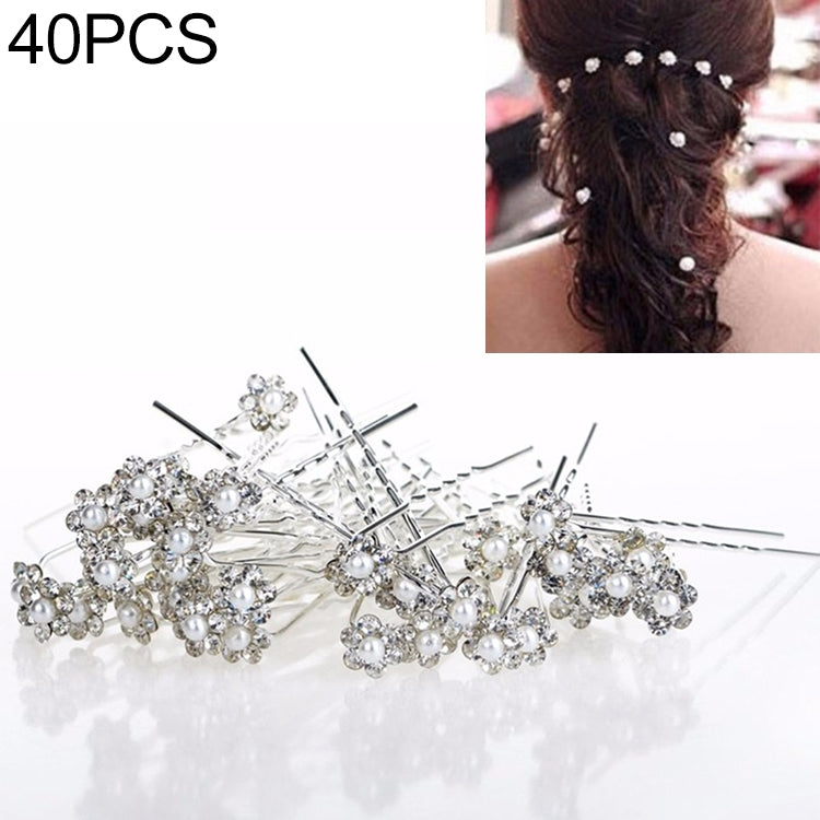 40 PCS Antique Silver Plated Women Wedding Hair Pins Jewelry Accessories Simulated Pearl Flower Bridal Hair Clips