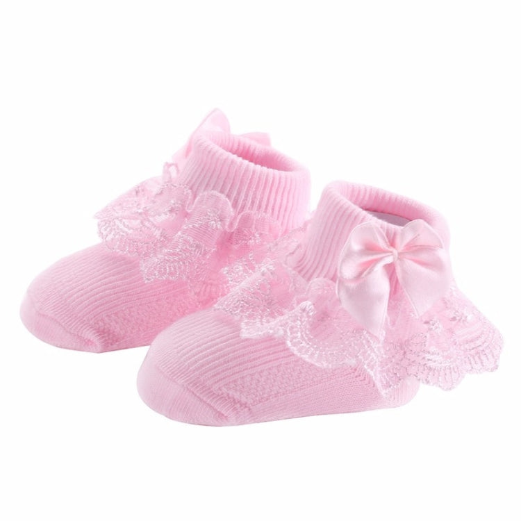3 Pairs Bow Lace Baby Socks Newborn Cotton Baby Sock, Size:S