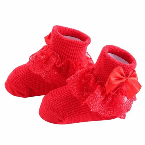 3 Pairs Bow Lace Baby Socks Newborn Cotton Baby Sock, Size:S