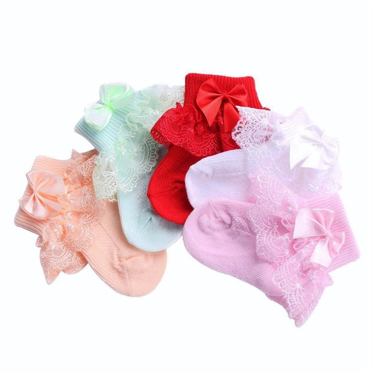 3 Pairs Bow Lace Baby Socks Newborn Cotton Baby Sock, Size:S