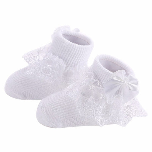 3 Pairs Bow Lace Baby Socks Newborn Cotton Baby Sock, Size:S