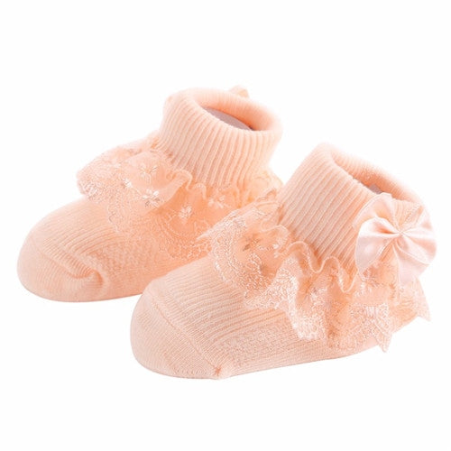 3 Pairs Bow Lace Baby Socks Newborn Cotton Baby Sock, Size:M