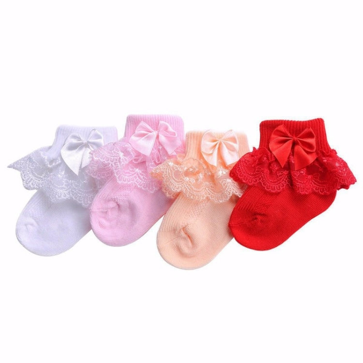 3 Pairs Bow Lace Baby Socks Newborn Cotton Baby Sock, Size:M