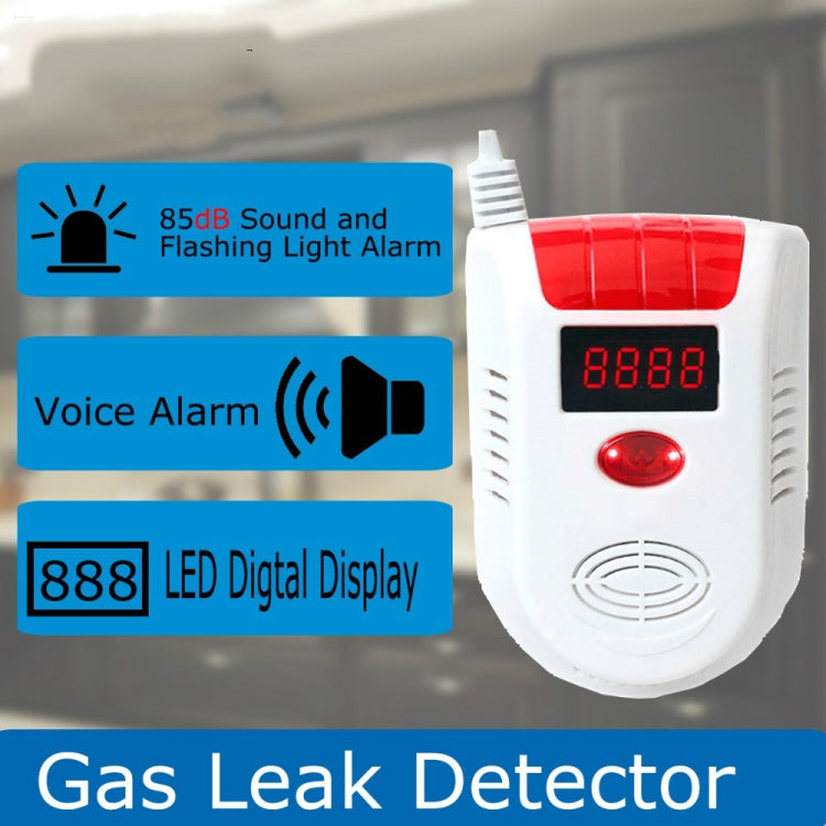 Home Security Gas Leak Detector Flammable Gas Leaking Alarm Sensor with LED Display, US Plug, AC 220V