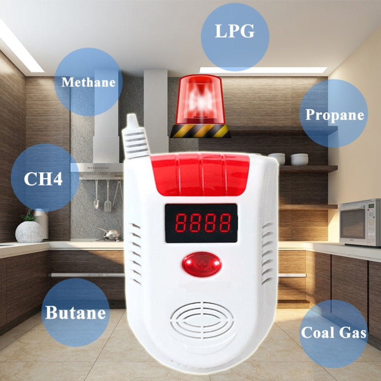 Home Security Gas Leak Detector Flammable Gas Leaking Alarm Sensor with LED Display, US Plug, AC 220V