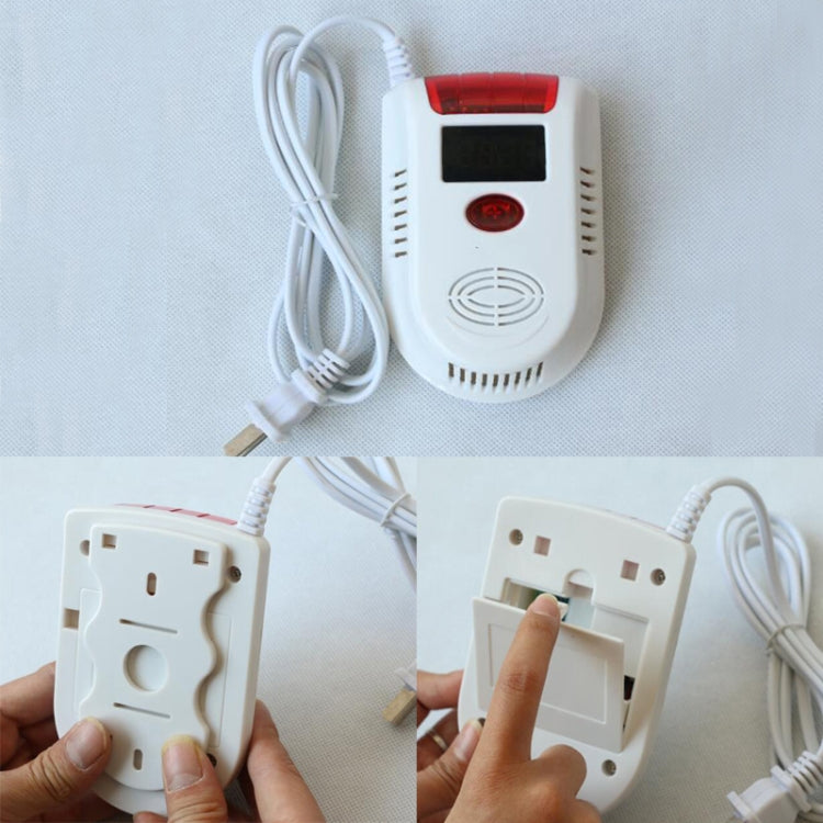 Home Security Gas Leak Detector Flammable Gas Leaking Alarm Sensor with LED Display, US Plug, AC 220V