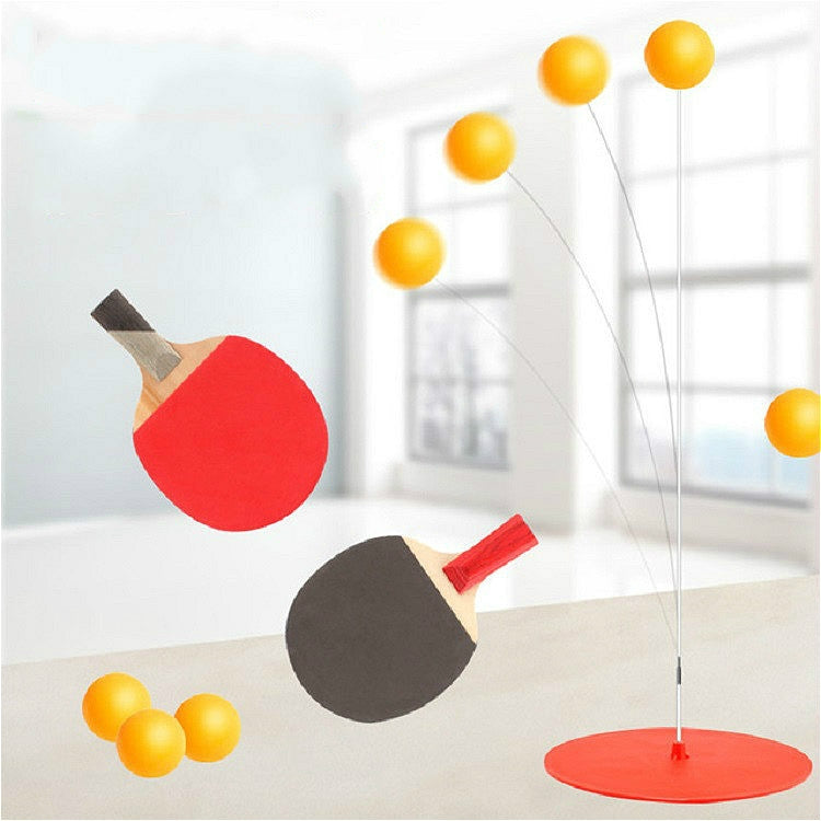 Household Elastic Flexible Shaft Single Table Tennis Ball Practice Device for Children, Style:Wooden Racket Set