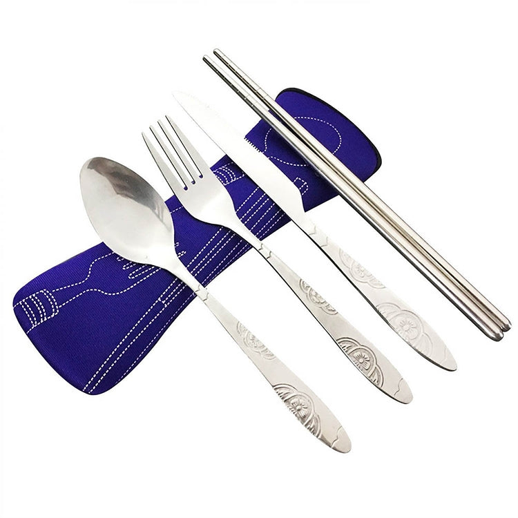 ASD88 4 Pcs/Set Stainless Steel Fork Spoon Chopsticks Travel Camping Cutlery Tools Tableware