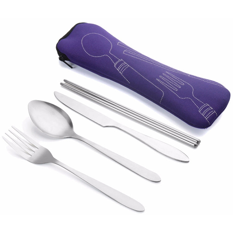 ASD88 4 Pcs/Set Stainless Steel Fork Spoon Chopsticks Travel Camping Cutlery Tools Tableware