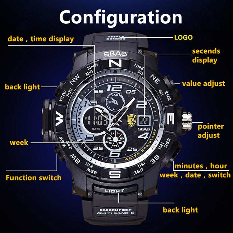 Men Watch Multi-Function Waterproof Sports Watches Fashion Casual Student Digital Wristwatches
