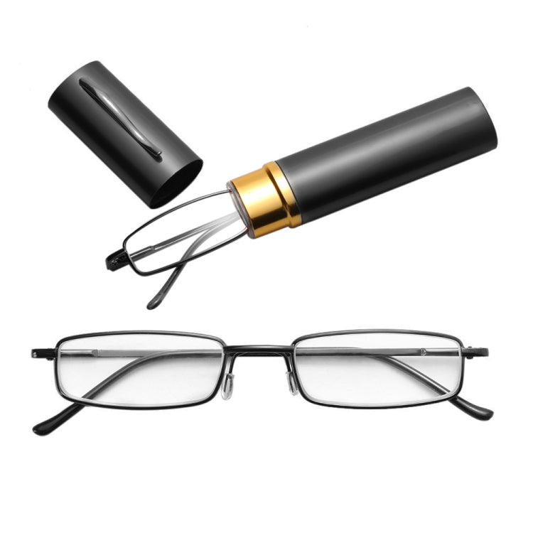 Reading Glasses Metal Spring Foot Portable Presbyopic Glasses with Tube Case +3.50D