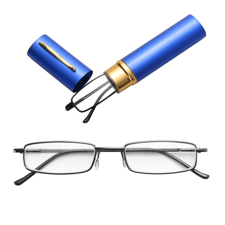 Reading Glasses Metal Spring Foot Portable Presbyopic Glasses with Tube Case +3.50D