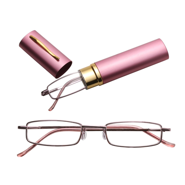 Reading Glasses Metal Spring Foot Portable Presbyopic Glasses with Tube Case +3.50D