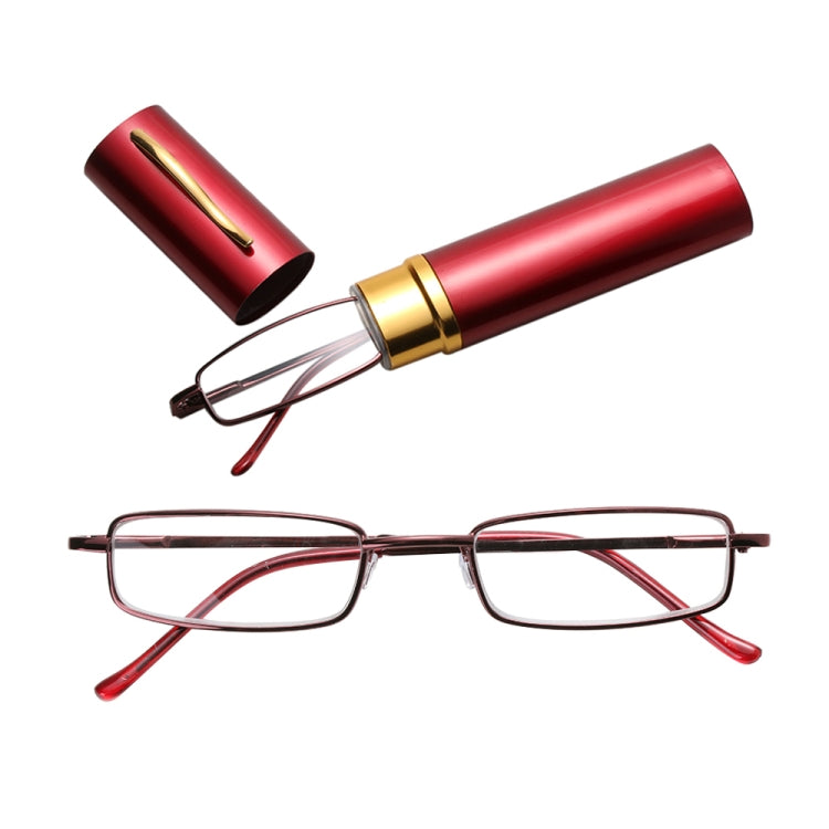 Reading Glasses Metal Spring Foot Portable Presbyopic Glasses with Tube Case +3.50D