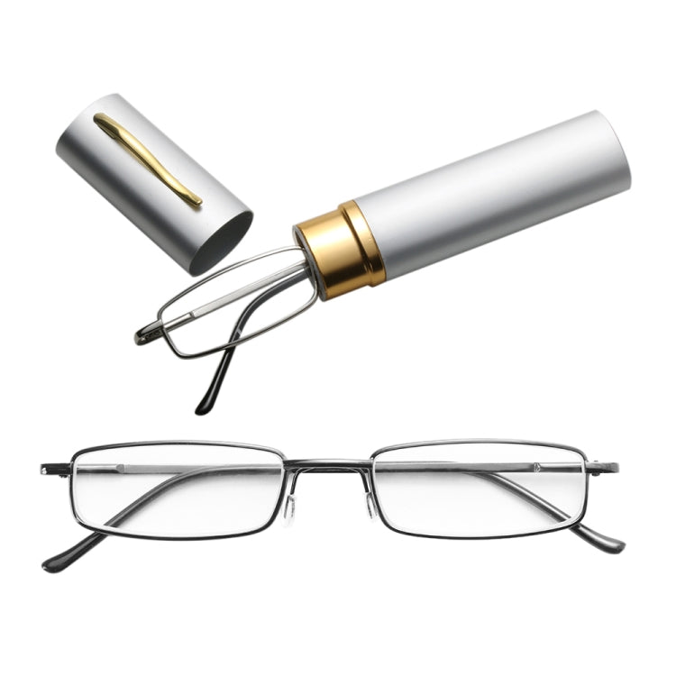 Reading Glasses Metal Spring Foot Portable Presbyopic Glasses with Tube Case +3.50D