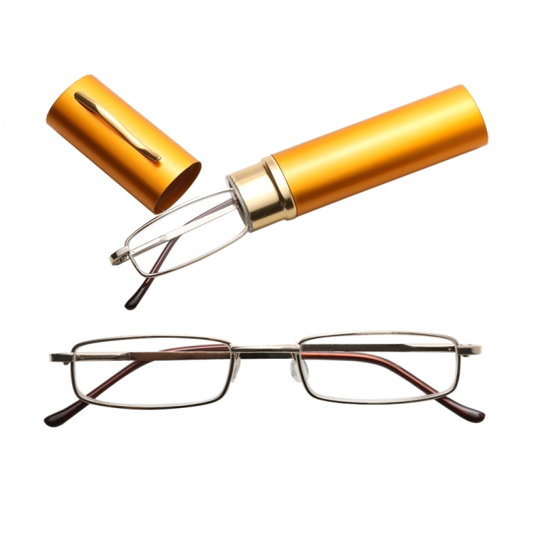 Reading Glasses Metal Spring Foot Portable Presbyopic Glasses with Tube Case +3.50D