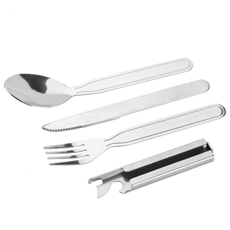 4 PCS/Set Portable Tableware Outdoor Picnic Utensils Set Stainless Steel Spoon Fork Knife Dinnerware Camping Cooking(Silver)