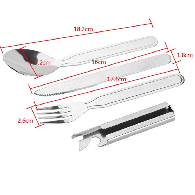 4 PCS/Set Portable Tableware Outdoor Picnic Utensils Set Stainless Steel Spoon Fork Knife Dinnerware Camping Cooking(Silver)