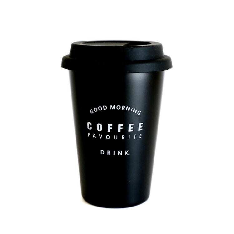 Black White Stainless Steel Silicone Mugs Hand Cup With Straw Lid Cup Sleeve Tea Milk Cups Home Office School Gift, Capacity:301-400ml