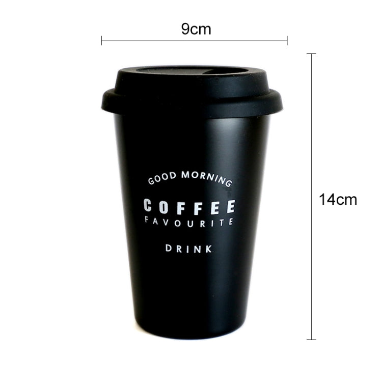 Black White Stainless Steel Silicone Mugs Hand Cup With Straw Lid Cup Sleeve Tea Milk Cups Home Office School Gift, Capacity:301-400ml