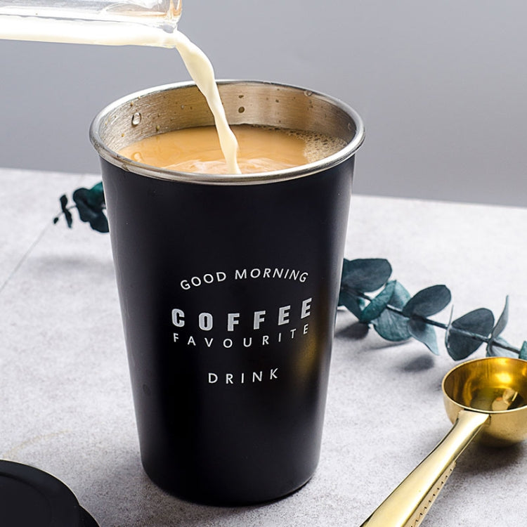 Black White Stainless Steel Silicone Mugs Hand Cup With Straw Lid Cup Sleeve Tea Milk Cups Home Office School Gift, Capacity:301-400ml