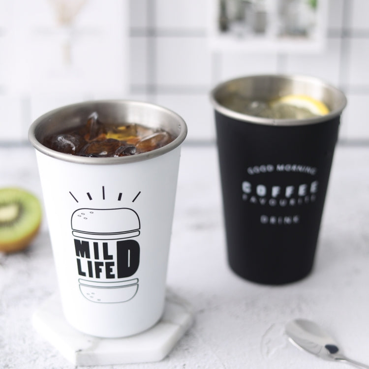 Black White Stainless Steel Silicone Mugs Hand Cup With Straw Lid Cup Sleeve Tea Milk Cups Home Office School Gift, Capacity:301-400ml