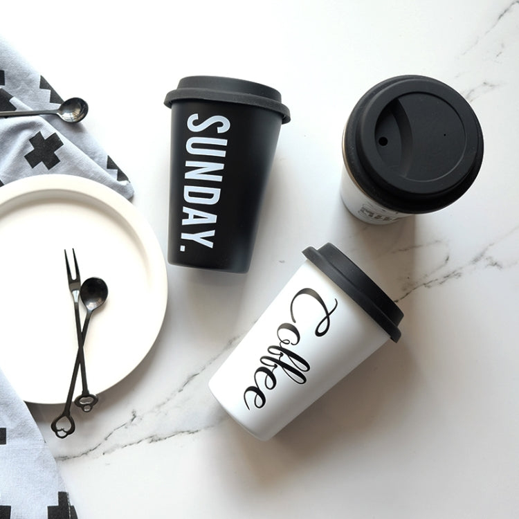 Black White Stainless Steel Silicone Mugs Hand Cup With Straw Lid Cup Sleeve Tea Milk Cups Home Office School Gift, Capacity:301-400ml
