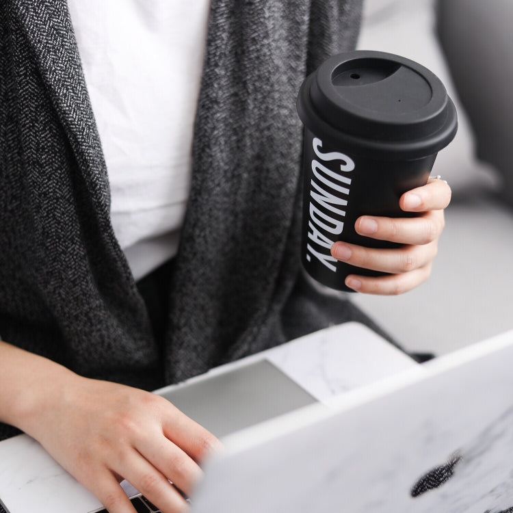 Black White Stainless Steel Silicone Mugs Hand Cup With Straw Lid Cup Sleeve Tea Milk Cups Home Office School Gift, Capacity:301-400ml