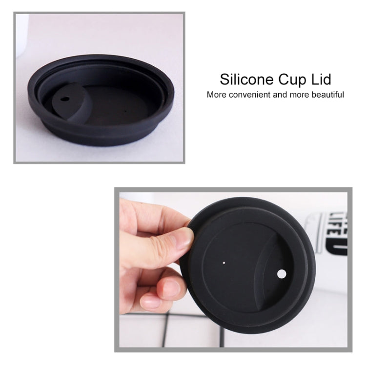 Black White Stainless Steel Silicone Mugs Hand Cup With Straw Lid Cup Sleeve Tea Milk Cups Home Office School Gift, Capacity:301-400ml