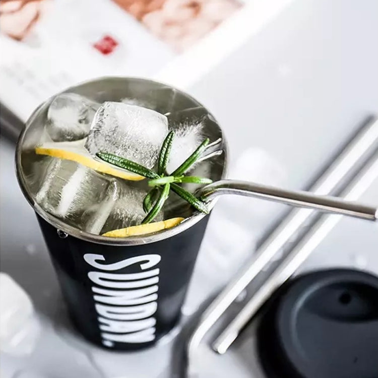 Black White Stainless Steel Silicone Mugs Hand Cup With Straw Lid Cup Sleeve Tea Milk Cups Home Office School Gift, Capacity:301-400ml