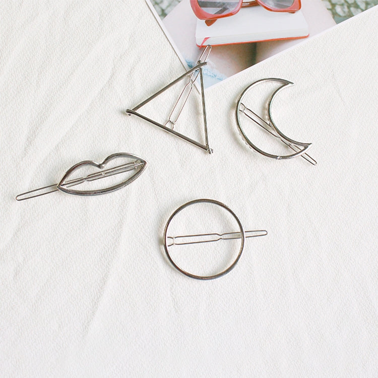 2PCS Fashion Women Girls Alloy Metal Triangle Circle Moon Hair Clips Geometry Hairpins Holder Hair Accessories