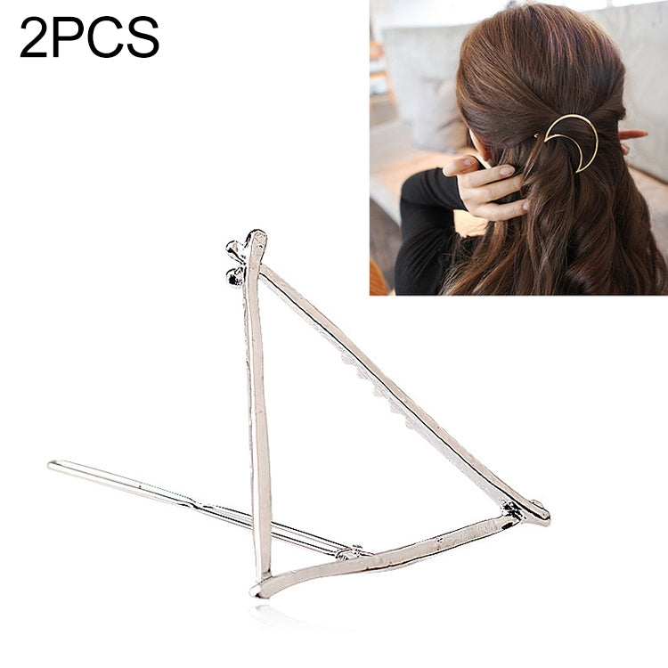 2PCS Fashion Women Girls Alloy Metal Triangle Circle Moon Hair Clips Geometry Hairpins Holder Hair Accessories