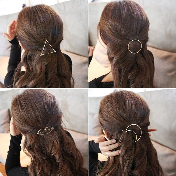 2PCS Fashion Women Girls Alloy Metal Triangle Circle Moon Hair Clips Geometry Hairpins Holder Hair Accessories