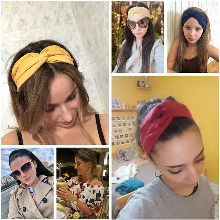 2 PCS Women Suede Headband Vintage Cross Knot Elastic Hairband Soft Solid Hair Accessories