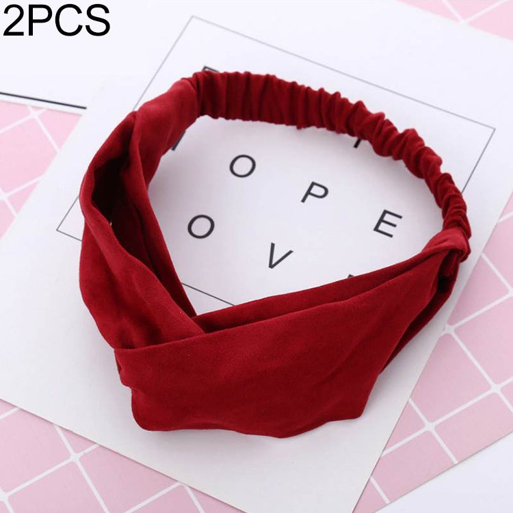 2 PCS Women Suede Headband Vintage Cross Knot Elastic Hairband Soft Solid Hair Accessories