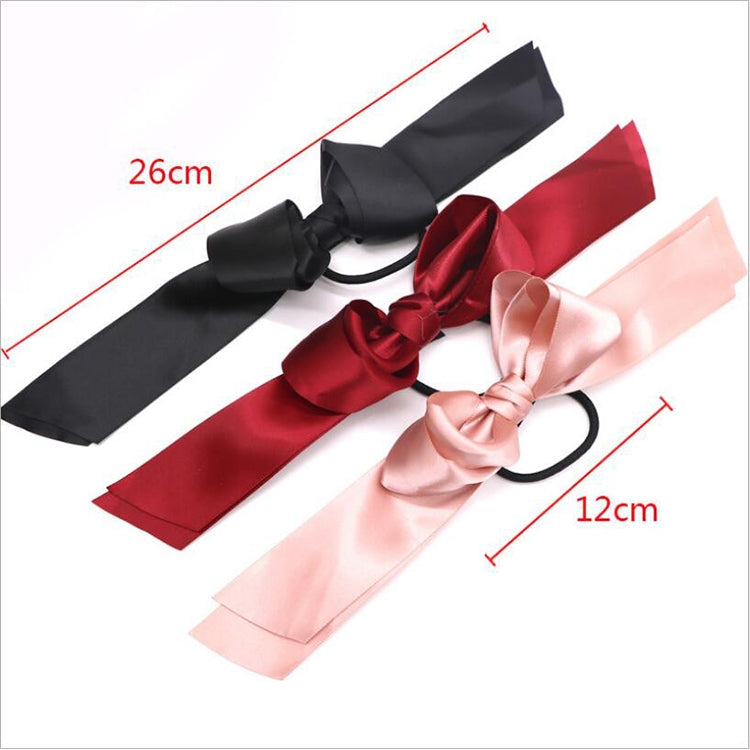 3PCS Women Rubber Bands Tiara Satin Ribbon Bow Hair Band Rope Scrunchie Ponytail Holder