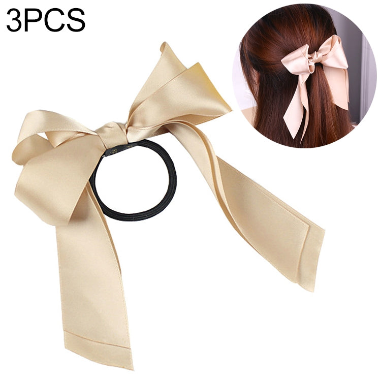 3PCS Women Rubber Bands Tiara Satin Ribbon Bow Hair Band Rope Scrunchie Ponytail Holder