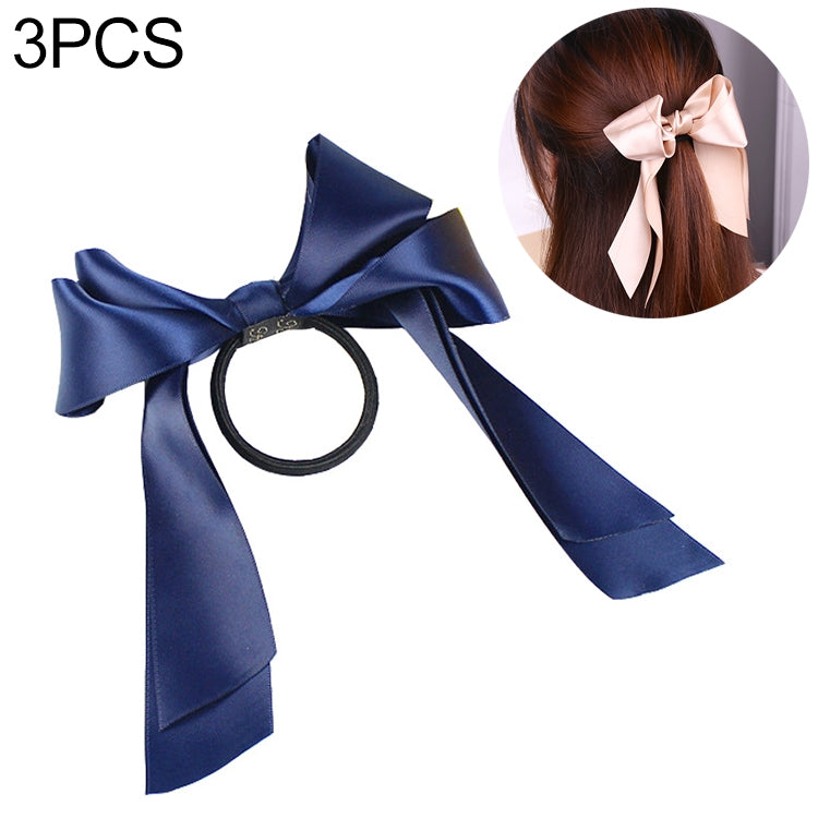 3PCS Women Rubber Bands Tiara Satin Ribbon Bow Hair Band Rope Scrunchie Ponytail Holder