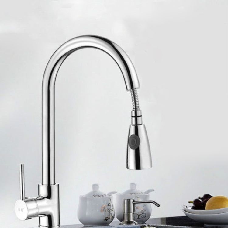 Kitchen Pull-out Faucet Hot And Cold Home 304 Stainless Steel Retractable Rotating Faucet, Style:Electroplated Copper