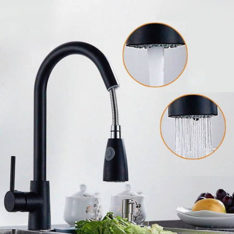 Kitchen Pull-out Faucet Hot And Cold Home 304 Stainless Steel Retractable Rotating Faucet, Style:Stainless Steel Black