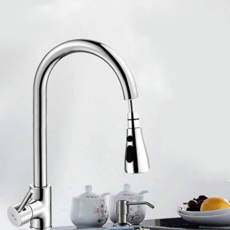 Kitchen Pull-out Faucet Hot And Cold Home 304 Stainless Steel Retractable Rotating Faucet, Style:Copper Plating + Water Stop
