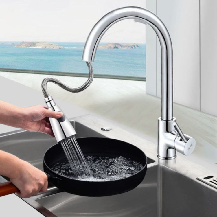 Kitchen Pull-out Faucet Hot And Cold Home 304 Stainless Steel Retractable Rotating Faucet, Style:Copper Plating + Water Stop