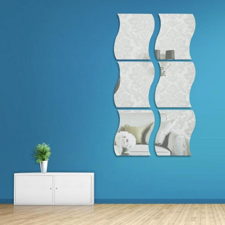 Wall Mirror Acrylic DIY Wave Style Removable Glass Sticker Makeup Mirror Home Bedroom Decorative(Silver)