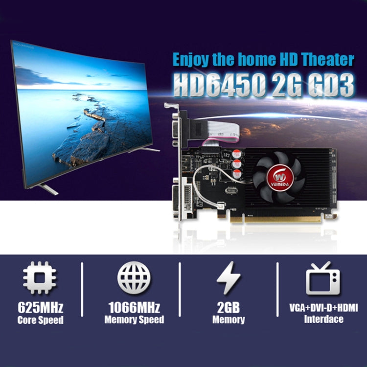 HD6450 2GB DDR3 64Bit Desktop Computer Office Discrete Graphics